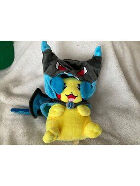 Pokemon Mega Charizard X Poncho Pikachu 9" Plush Pokemon Center